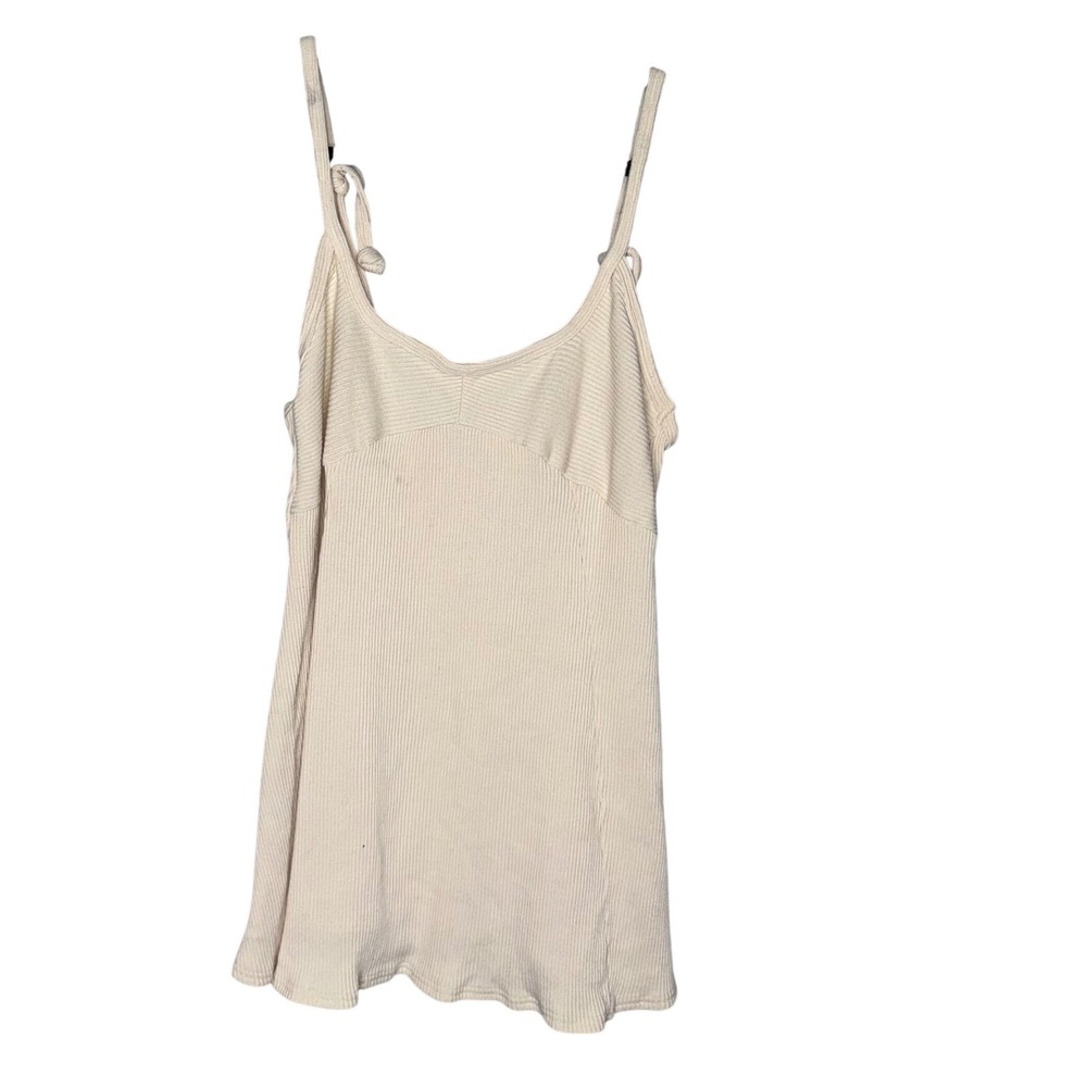Free People FP Beach Ribbed Knit Babydoll Tank Dress‎ Cream Tie Strap Medium